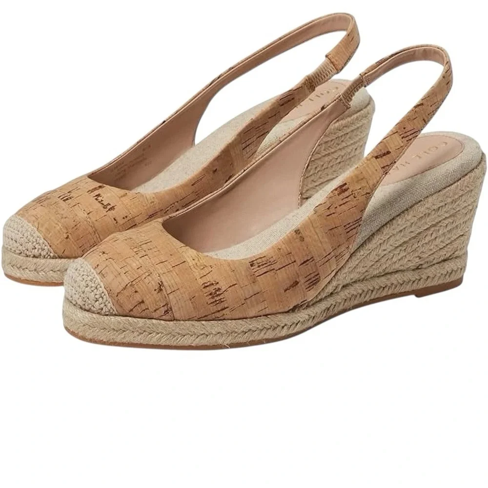 Cole Haan Women's Cloudfeel Natural Linen Espadrille Wedge Slingback Size 9